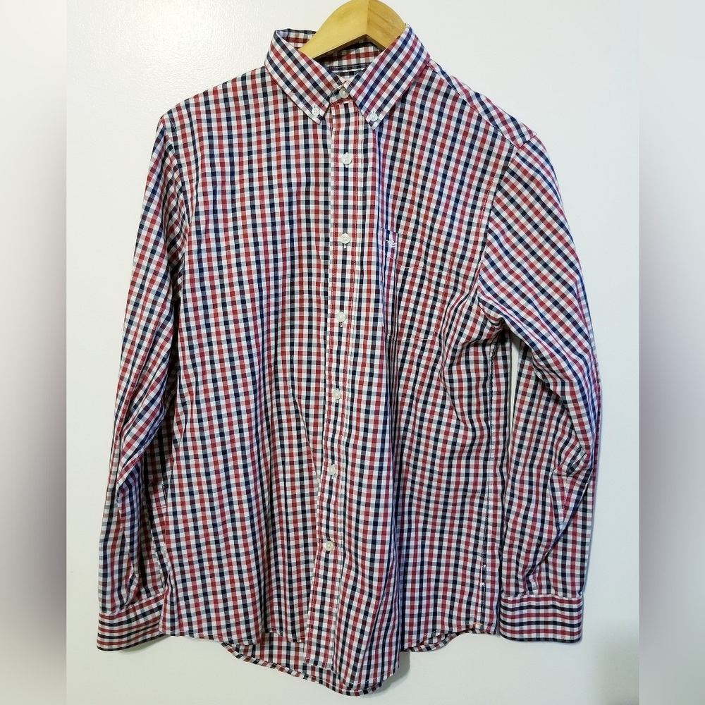 Dockers Longsleeve Red Blue Plaid Cotton Gingham Button Down Shirt Medium Preppy